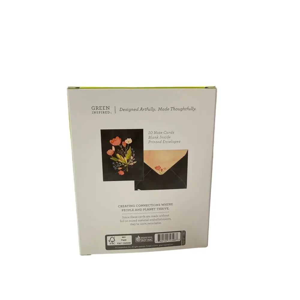 Green Inspired Floral Blank Note Cards with Envelopes Set of 10 Stationery